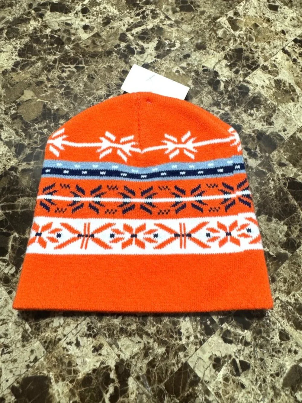 Winter Warm-Up Kids Acrylic Knit Hat Orange Snowflake Pattern